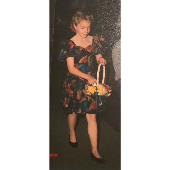 Girls Autumn Leaves Dress Falling Fall Leaf Print Vintage 80s - Picture 7 of 8